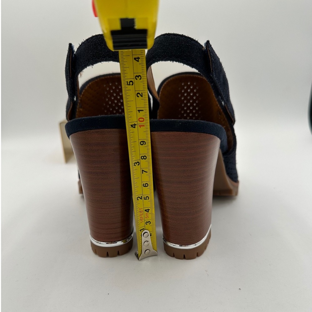 FRANCO SARTO Austin Navy Blue Suede Perforated Lug High Heel Slingback Sandals 7 - Picture 11 of 13